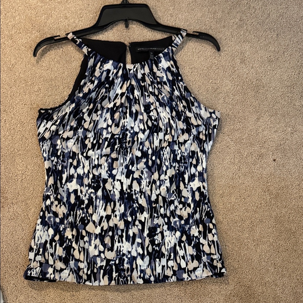 White House Black Market Stylish Women's Sleeveless Top - Navy Beige and White